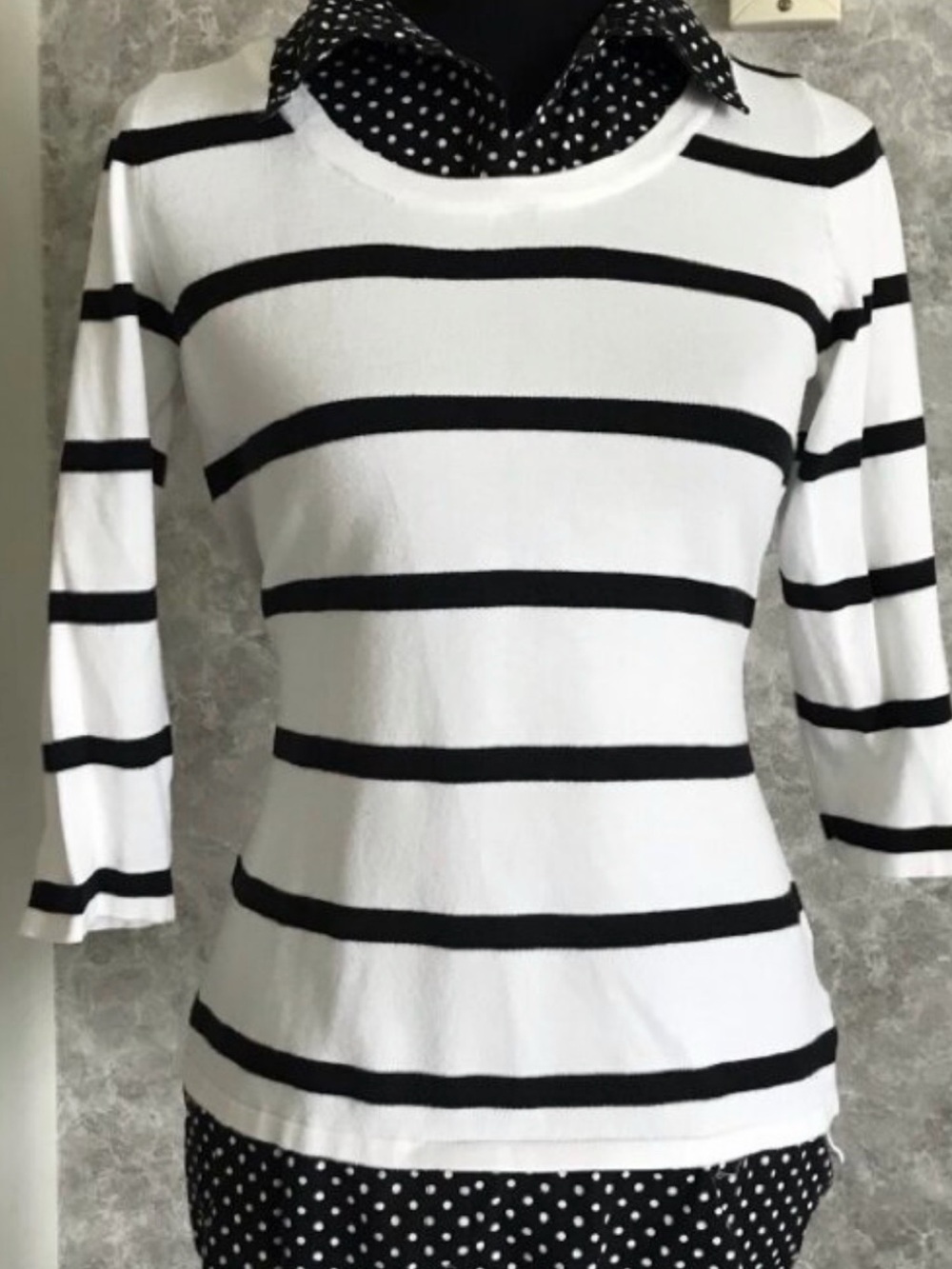 Striped Long Sleeve Crewneck layered sweater. Sz L Belldim